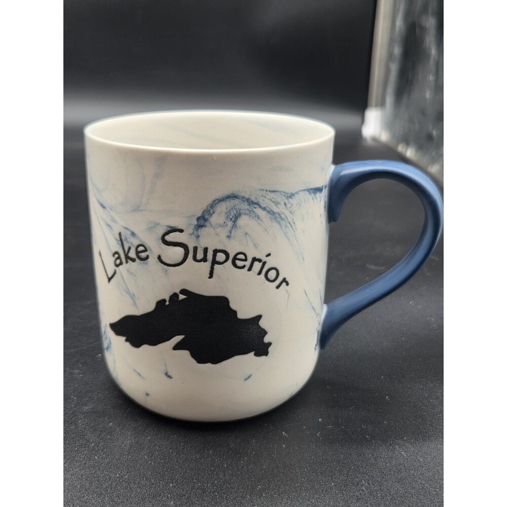 Marbled Ceramic Lake Superior Mug Blue White Great Lake Facts